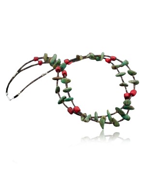 Large Certified Authentic 2 Strand Navajo .925 Sterling Silver Natural Turquoise Coral 4913 Native American Necklace 370832548894