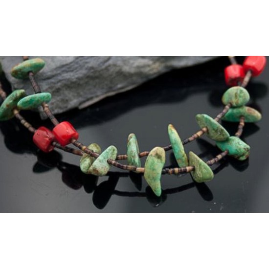 Large Certified Authentic 2 Strand Navajo .925 Sterling Silver Natural Turquoise Coral 4913 Native American Necklace 370832548894