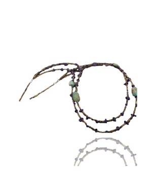 Large Certified Authentic 2 Strand Navajo .925 Sterling Silver Turquoise and Amethyst Native American Necklace 390611347484