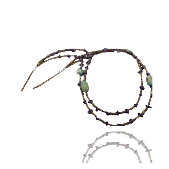Large Certified Authentic 2 Strand Navajo .925 Sterling Silver Turquoise and Amethyst Native American Necklace 390611347484
