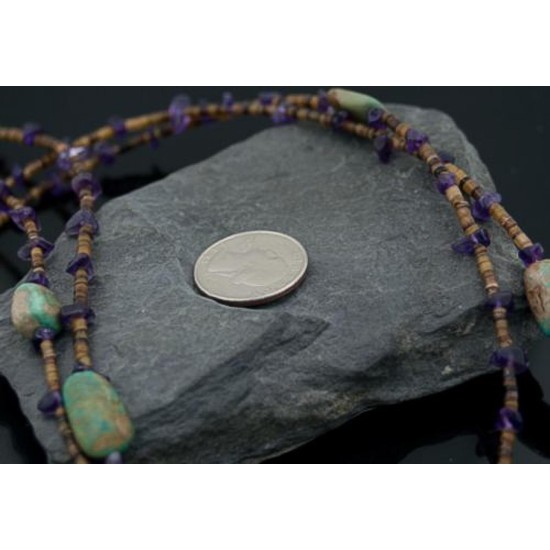Large Certified Authentic 2 Strand Navajo .925 Sterling Silver Turquoise and Amethyst Native American Necklace 390611347484
