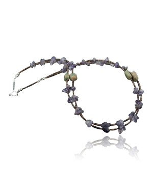 Large Certified Authentic 2 Strand Navajo .925 Sterling Silver Turquoise and Amethyst Native American Necklace 750106-23