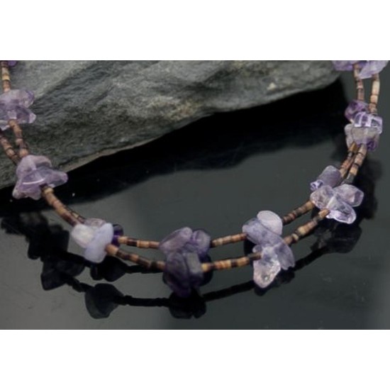 Large Certified Authentic 2 Strand Navajo .925 Sterling Silver Turquoise and Amethyst Native American Necklace 750106-23