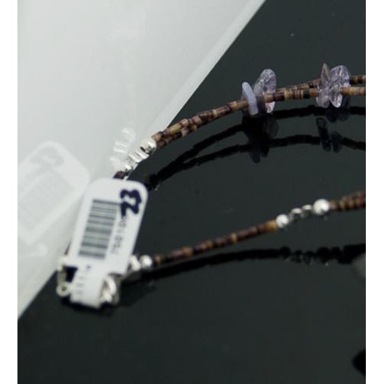 Large Certified Authentic 2 Strand Navajo .925 Sterling Silver Turquoise and Amethyst Native American Necklace 750106-23
