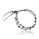 Large Certified Authentic 2 Strand Navajo .925 Sterling Silver Turquoise and Amethyst Native American Necklace 750106-9