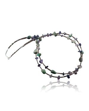 Large Certified Authentic 2 Strand Navajo .925 Sterling Silver Turquoise and Amethyst Native American Necklace 750106-9