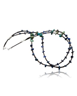 Large Certified Authentic 2 Strand Navajo .925 Sterling Silver Turquoise and LAPIS Native American Necklace 390612828687
