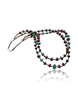 Large Certified Authentic 2 Strand Navajo .925 Sterling Silver Turquoise and Red Tigers Eye Native American Necklace 370812723049