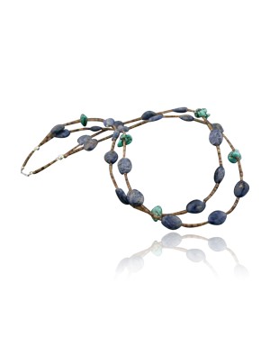 Large Certified Authentic 2 Strand Navajo Native .925 Sterling Silver Lapis and Magnesite Native American Multi Strand Necklace 370794600549