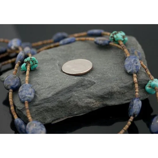 Large 2 Strand Navajo Native .925 Sterling Silver Lapis and Magnesite Native American Multi Strand Necklace 370794600549 Large 2 Strand Navajo Native .925 Sterling Silver Lapis and Magnesite Native American Multi Strand Necklace 370794600549