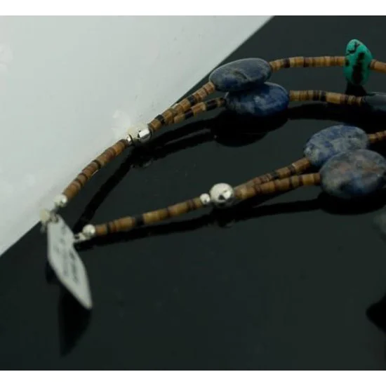 Large 2 Strand Navajo Native .925 Sterling Silver Lapis and Magnesite Native American Multi Strand Necklace 370794600549 Large 2 Strand Navajo Native .925 Sterling Silver Lapis and Magnesite Native American Multi Strand Necklace 370794600549