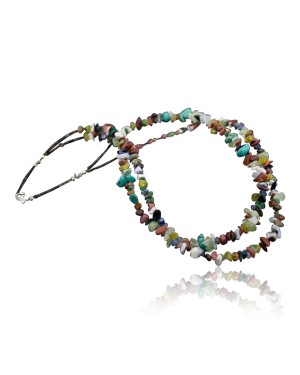 Large Certified Authentic 2 Strand Navajo Native .925 Sterling Silver Multicolor Natural Stone Native American Necklace 15501-7