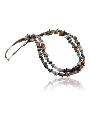 Large Certified Authentic 2 Strand Navajo Native .925 Sterling Silver Multicolor Natural Stone Native American Necklace 15634-6