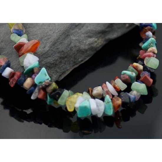 Large Certified Authentic 2 Strand Navajo Native .925 Sterling Silver Multicolor Natural Stone Native American Necklace 370845092673