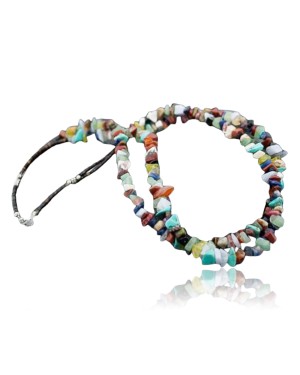 Large Certified Authentic 2 Strand Navajo Native .925 Sterling Silver Multicolor Natural Stone Native American Necklace 370845092673
