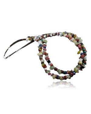 Large Certified Authentic 2 Strand Navajo Native .925 Sterling Silver Multicolor Natural Stone Native American Necklace 390605187231