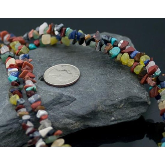 Large Certified Authentic 2 Strand Navajo Native .925 Sterling Silver Multicolor Natural Stone Native American Necklace 390607593964