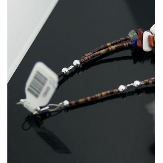 Large Certified Authentic 2 Strand Navajo Native .925 Sterling Silver Multicolor Natural Stone Native American Necklace 390607593964