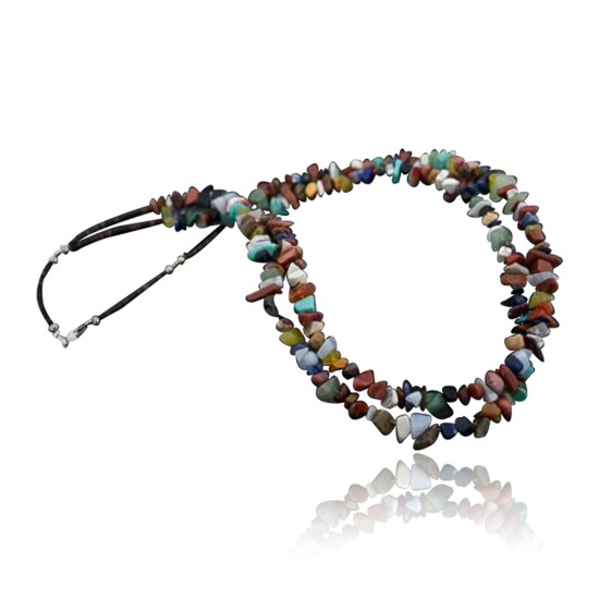 Large Certified Authentic 2 Strand Navajo Native .925 Sterling Silver Multicolor Stones Native American Necklace 15501-123