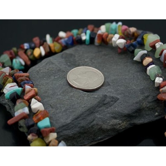 Large Certified Authentic 2 Strand Navajo Native .925 Sterling Silver Multicolor Stones Native American Necklace 15501-123