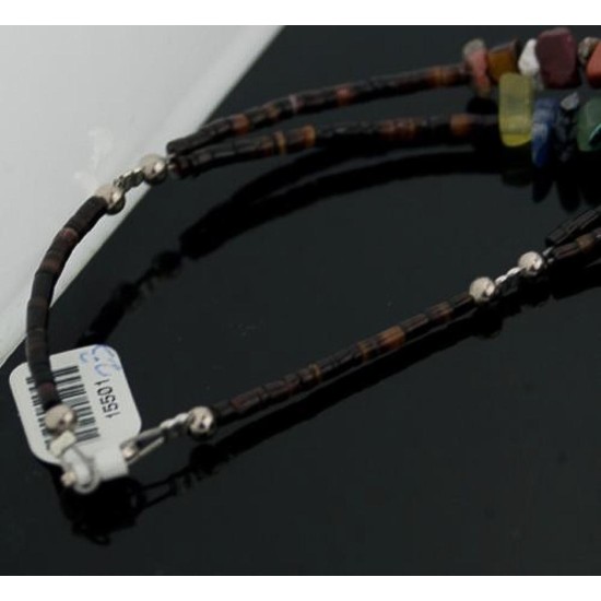 Large Certified Authentic 2 Strand Navajo Native .925 Sterling Silver Multicolor Stones Native American Necklace 15501-123