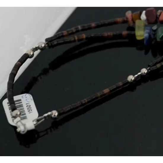 Large 2 Strand Navajo Native .925 Sterling Silver Multicolor Stones Native American Necklace 15501-123