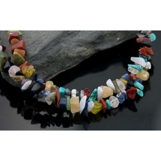 Large Certified Authentic 2 Strand Navajo Native .925 Sterling Silver Multicolor Stones Native American Necklace 15501-16