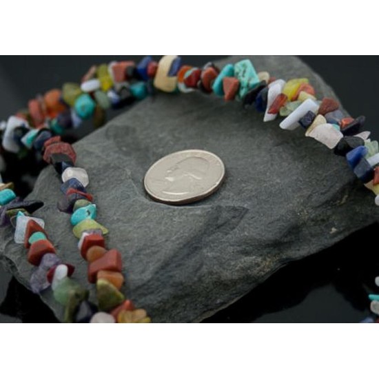 Large Certified Authentic 2 Strand Navajo Native .925 Sterling Silver Multicolor Stones Native American Necklace 15501-16