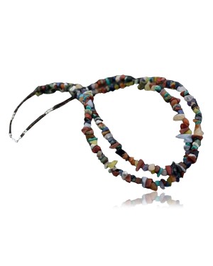 Large Certified Authentic 2 Strand Navajo Native .925 Sterling Silver Multicolor Stones Native American Necklace 15501-22