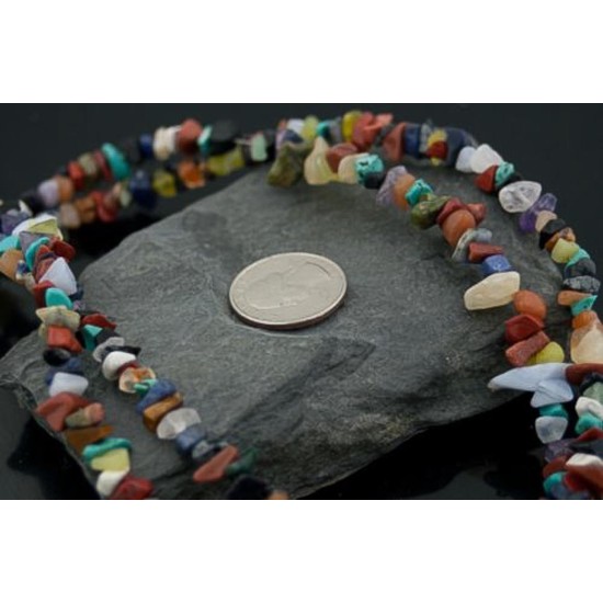 Large Certified Authentic 2 Strand Navajo Native .925 Sterling Silver Multicolor Stones Native American Necklace 15501-22