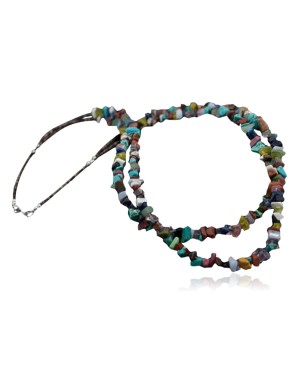 Large Certified Authentic 2 Strand Navajo Native .925 Sterling Silver Multicolor Stones Native American Necklace 370833362073
