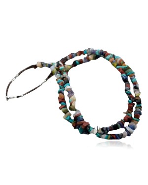 Large Certified Authentic 2 Strand Navajo Native .925 Sterling Silver Multicolor Stones Native American Necklace 370838744988