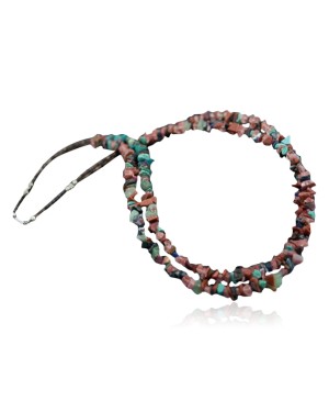 Large Certified Authentic 2 Strand Navajo Native .925 Sterling Silver Multicolor Stones Native American Necklace 390603321278