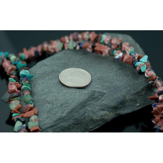 Large Certified Authentic 2 Strand Navajo Native .925 Sterling Silver Multicolor Stones Native American Necklace 390603321278