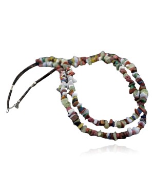 Large Certified Authentic 2 Strand Navajo Native .925 Sterling Silver Multicolor Stones Native American Necklace 390603321293