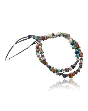 Large Certified Authentic 2 Strand Navajo Native .925 Sterling Silver Multicolor Stones Native American Necklace 390611867857