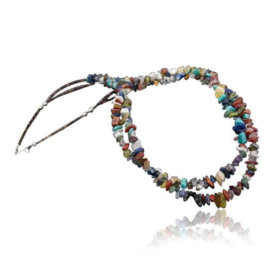 Large Certified Authentic 2 Strand Navajo Native .925 Sterling Silver Multicolor Stones Native American Necklace 390611867857