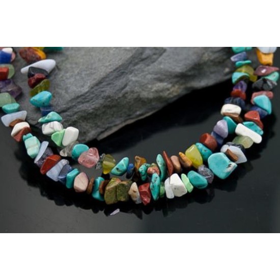 Large Certified Authentic 2 Strand Navajo Native .925 Sterling Silver Multicolor Stones Native American Necklace 390612828686