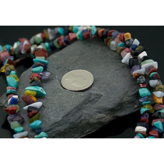 Large Certified Authentic 2 Strand Navajo Native .925 Sterling Silver Multicolor Stones Native American Necklace 390612828686