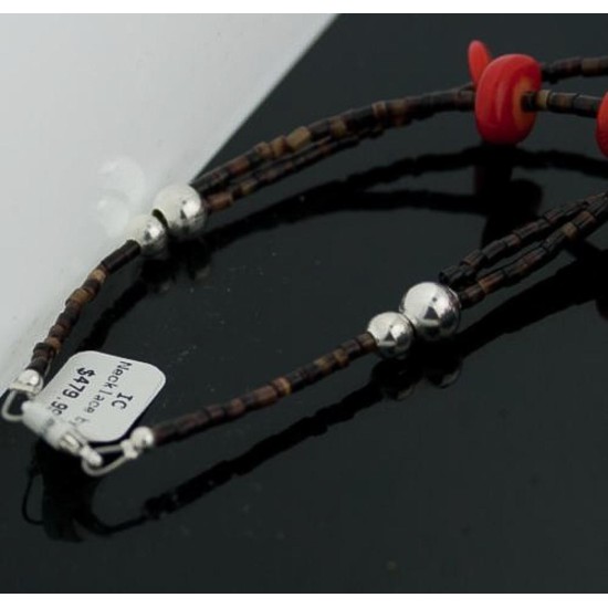 Large Certified Authentic 2 Strand Navajo Native .925 Sterling Silver Turquoise and Coral Native American Necklace 370804674116