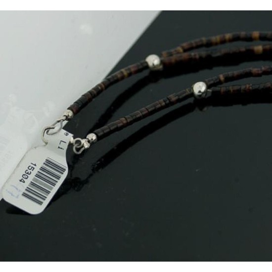 Large Certified Authentic 2 Strand Navajo Native .925 Sterling Silver Turquoise and Jasper Native American Necklace 15304-17
