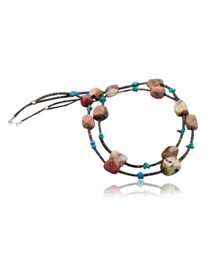 Large Certified Authentic 2 Strand Navajo Native .925 Sterling Silver Turquoise and Jasper Native American Necklace 15304-17