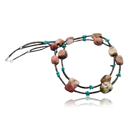 Large Certified Authentic 2 Strand Navajo Native .925 Sterling Silver Turquoise and Jasper Native American Necklace 15304-17