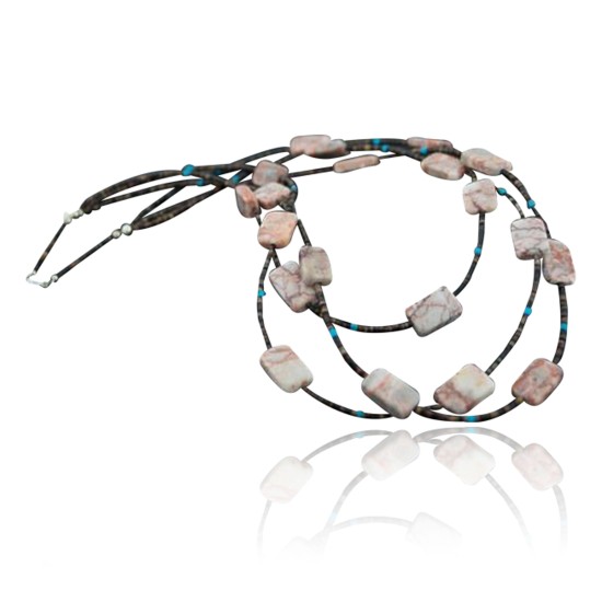 Large Certified Authentic 2 Strand Navajo Native .925 Sterling Silver Turquoise and Jasper Native American Necklace 15486-86
