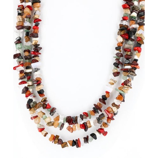 Large Certified Authentic 3 Strand Navajo .925 Sterling Silver Multicolor Natural Stone 122 Native American Necklace 371062918948