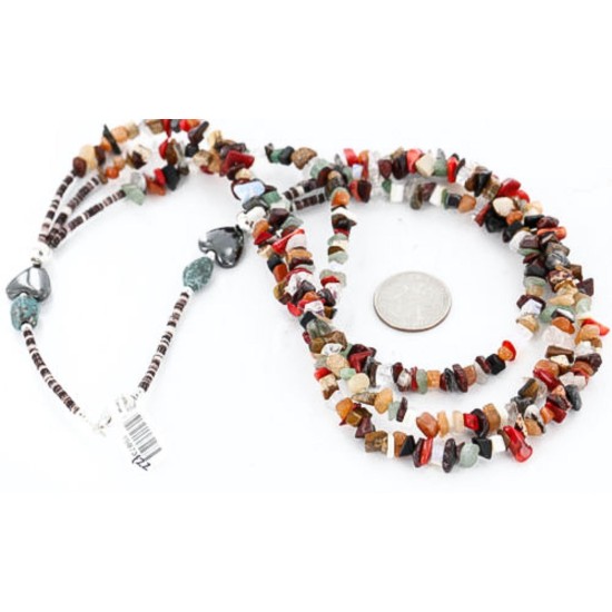 Large Certified Authentic 3 Strand Navajo .925 Sterling Silver Multicolor Natural Stone 122 Native American Necklace 371062918948