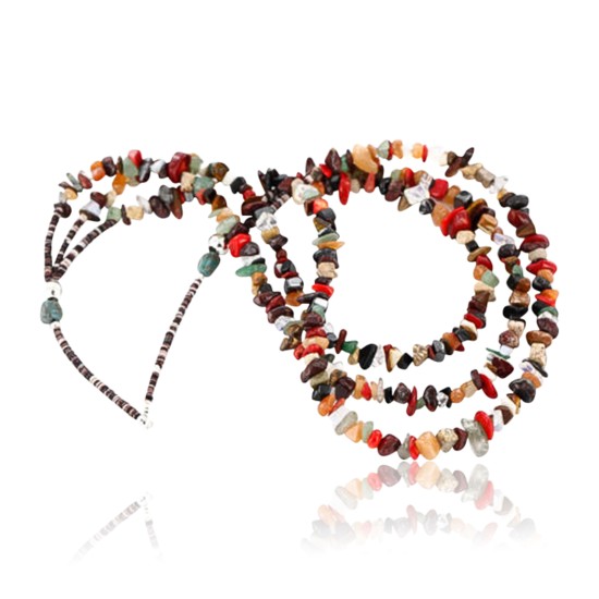 Large Certified Authentic 3 Strand Navajo .925 Sterling Silver Multicolor Natural Stone 124 Native American Necklace 390848381722
