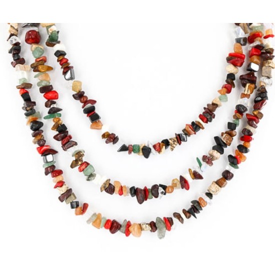 Large Certified Authentic 3 Strand Navajo .925 Sterling Silver Multicolor Natural Stone 124 Native American Necklace 390848381722