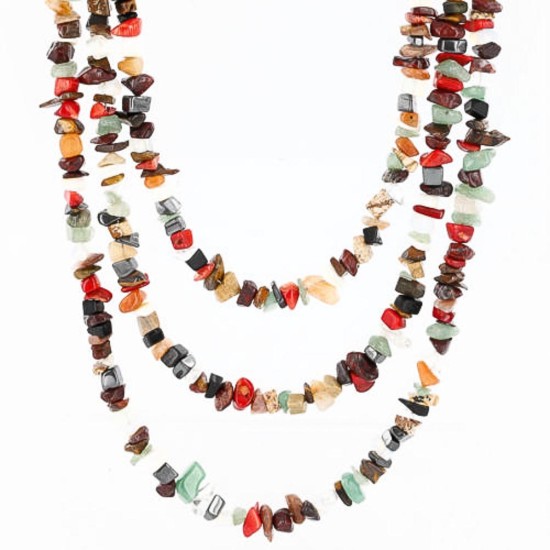 Large Certified Authentic 3 Strand Navajo .925 Sterling Silver Multicolor Natural Stone 631 Native American Necklace 15863-1