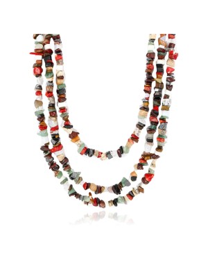 Large Certified Authentic 3 Strand Navajo .925 Sterling Silver Multicolor Natural Stone Native American Necklace 15862-6